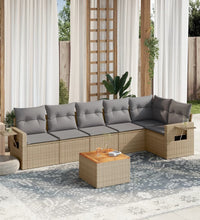 7-tlg. Garten-Sofagarnitur mit Kissen Beige Poly Rattan