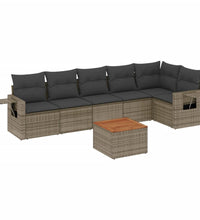 7-tlg. Garten-Sofagarnitur mit Kissen Grau Poly Rattan