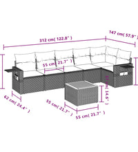 7-tlg. Garten-Sofagarnitur mit Kissen Grau Poly Rattan