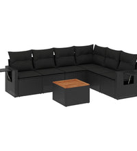 7-tlg. Garten-Sofagarnitur mit Kissen Schwarz Poly Rattan