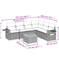 7-tlg. Garten-Sofagarnitur mit Kissen Schwarz Poly Rattan