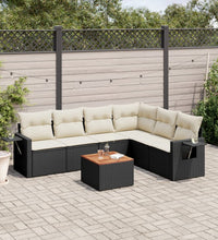 7-tlg. Garten-Sofagarnitur mit Kissen Schwarz Poly Rattan