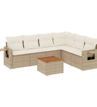 7-tlg. Garten-Sofagarnitur mit Kissen Beige Poly Rattan