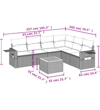 7-tlg. Garten-Sofagarnitur mit Kissen Beige Poly Rattan