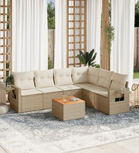 7-tlg. Garten-Sofagarnitur mit Kissen Beige Poly Rattan