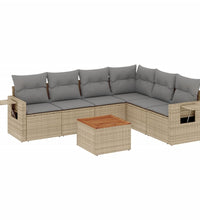 7-tlg. Garten-Sofagarnitur mit Kissen Beige Poly Rattan