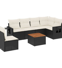 7-tlg. Garten-Sofagarnitur mit Kissen Schwarz Poly Rattan