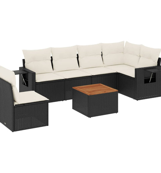 7-tlg. Garten-Sofagarnitur mit Kissen Schwarz Poly Rattan