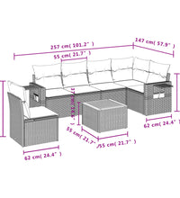 7-tlg. Garten-Sofagarnitur mit Kissen Schwarz Poly Rattan