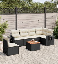 7-tlg. Garten-Sofagarnitur mit Kissen Schwarz Poly Rattan