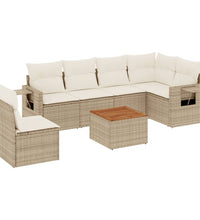 7-tlg. Garten-Sofagarnitur mit Kissen Beige Poly Rattan