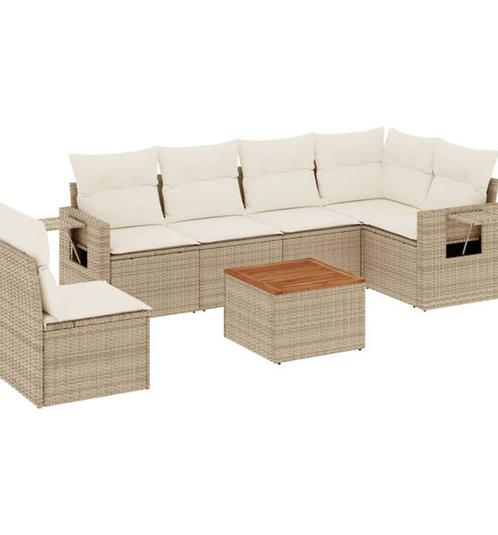 7-tlg. Garten-Sofagarnitur mit Kissen Beige Poly Rattan