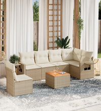 7-tlg. Garten-Sofagarnitur mit Kissen Beige Poly Rattan