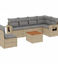 7-tlg. Garten-Sofagarnitur mit Kissen Beige Poly Rattan