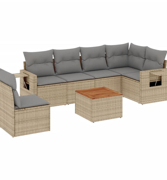 7-tlg. Garten-Sofagarnitur mit Kissen Beige Poly Rattan