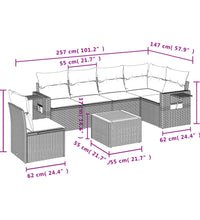 7-tlg. Garten-Sofagarnitur mit Kissen Grau Poly Rattan