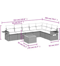 8-tlg. Garten-Sofagarnitur mit Kissen Schwarz Poly Rattan