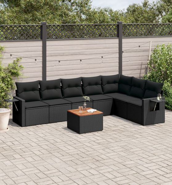 8-tlg. Garten-Sofagarnitur mit Kissen Schwarz Poly Rattan