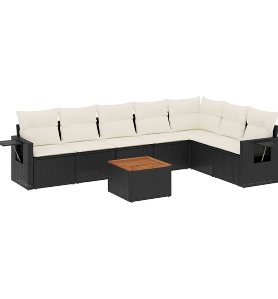 8-tlg. Garten-Sofagarnitur mit Kissen Schwarz Poly Rattan