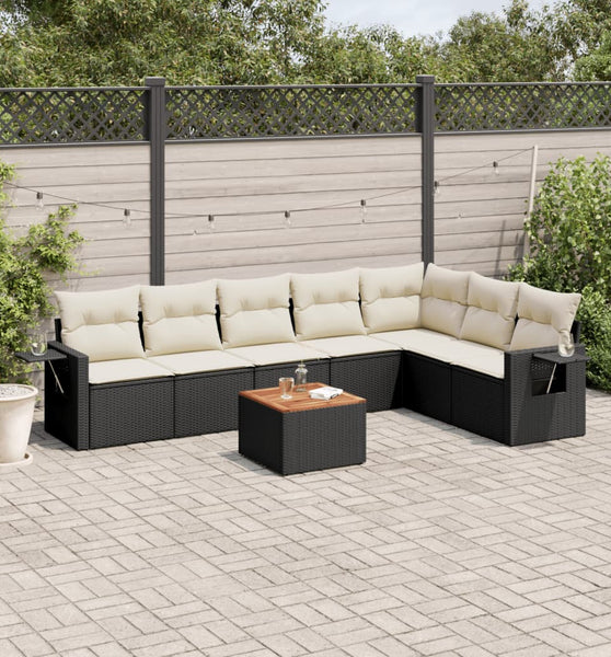 8-tlg. Garten-Sofagarnitur mit Kissen Schwarz Poly Rattan