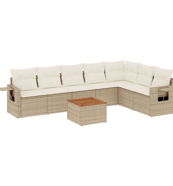 8-tlg. Garten-Sofagarnitur mit Kissen Beige Poly Rattan