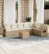 8-tlg. Garten-Sofagarnitur mit Kissen Beige Poly Rattan