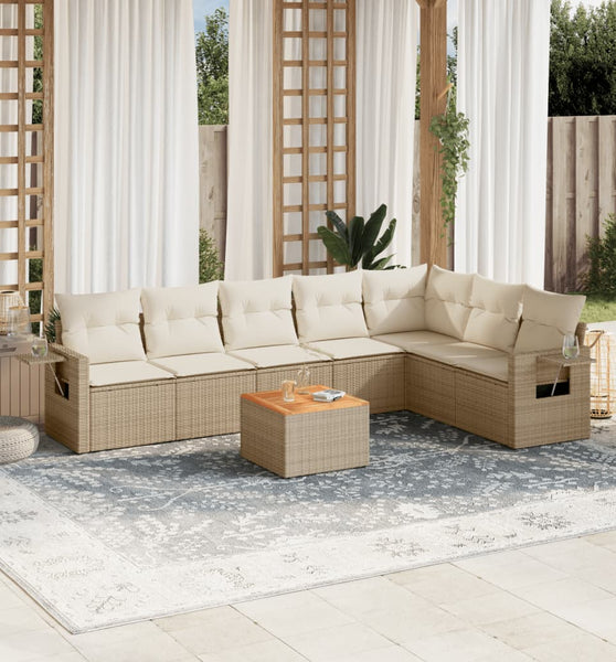 8-tlg. Garten-Sofagarnitur mit Kissen Beige Poly Rattan