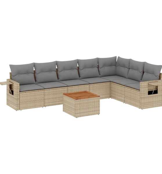 8-tlg. Garten-Sofagarnitur mit Kissen Beige Poly Rattan