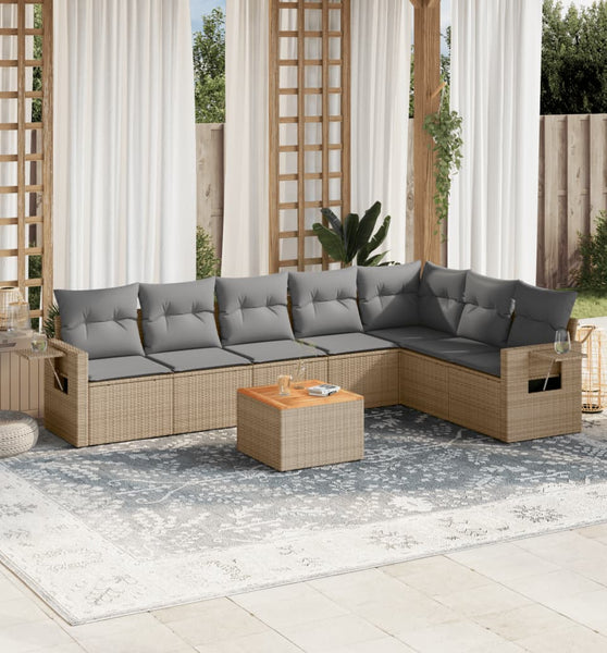 8-tlg. Garten-Sofagarnitur mit Kissen Beige Poly Rattan