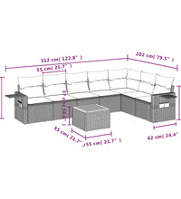 8-tlg. Garten-Sofagarnitur mit Kissen Grau Poly Rattan