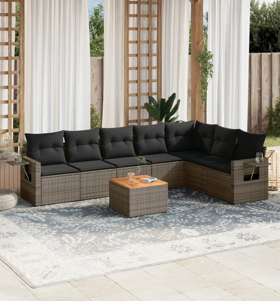 8-tlg. Garten-Sofagarnitur mit Kissen Grau Poly Rattan