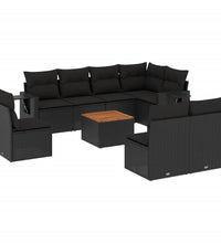 9-tlg. Garten-Sofagarnitur mit Kissen Schwarz Poly Rattan