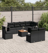 9-tlg. Garten-Sofagarnitur mit Kissen Schwarz Poly Rattan