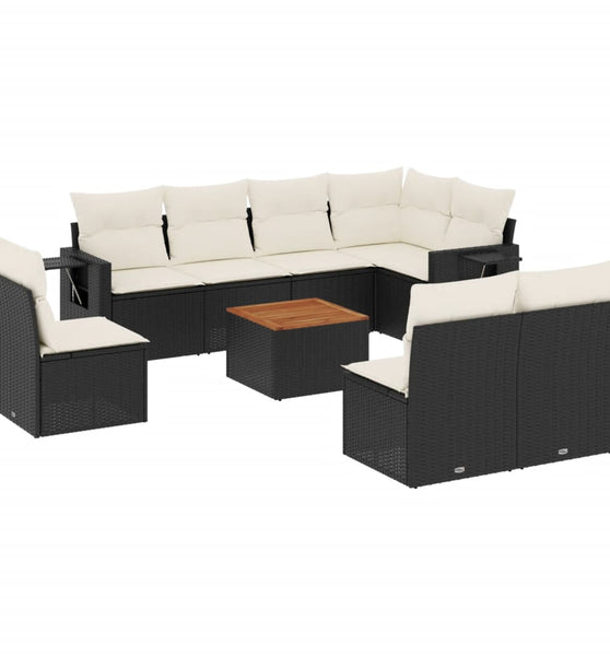 9-tlg. Garten-Sofagarnitur mit Kissen Schwarz Poly Rattan