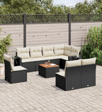 9-tlg. Garten-Sofagarnitur mit Kissen Schwarz Poly Rattan