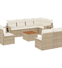 9-tlg. Garten-Sofagarnitur mit Kissen Beige Poly Rattan