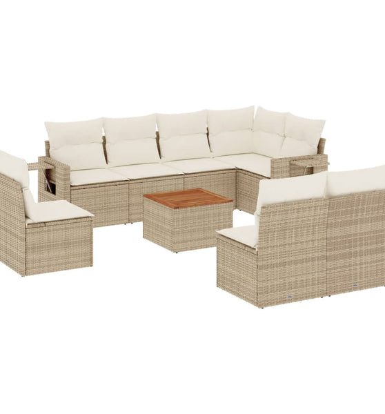 9-tlg. Garten-Sofagarnitur mit Kissen Beige Poly Rattan