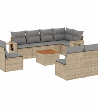 9-tlg. Garten-Sofagarnitur mit Kissen Beige Poly Rattan