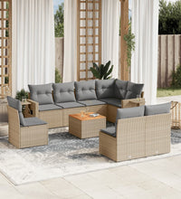 9-tlg. Garten-Sofagarnitur mit Kissen Beige Poly Rattan