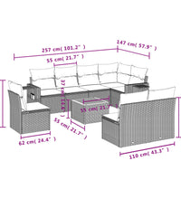 9-tlg. Garten-Sofagarnitur mit Kissen Grau Poly Rattan