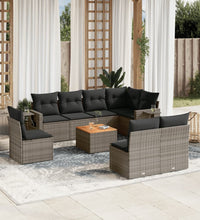 9-tlg. Garten-Sofagarnitur mit Kissen Grau Poly Rattan