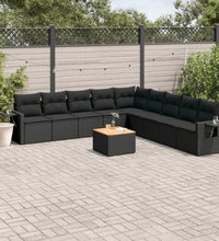 10-tlg. Garten-Sofagarnitur mit Kissen Schwarz Poly Rattan