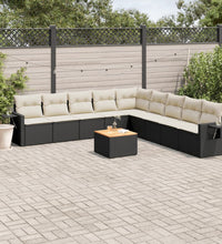 10-tlg. Garten-Sofagarnitur mit Kissen Schwarz Poly Rattan