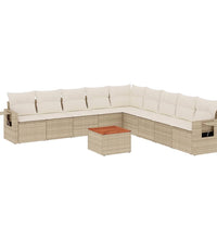 10-tlg. Garten-Sofagarnitur mit Kissen Beige Poly Rattan