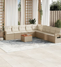 10-tlg. Garten-Sofagarnitur mit Kissen Beige Poly Rattan