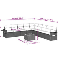 10-tlg. Garten-Sofagarnitur mit Kissen Grau Poly Rattan