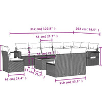 11-tlg. Garten-Sofagarnitur mit Kissen Schwarz Poly Rattan