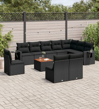 11-tlg. Garten-Sofagarnitur mit Kissen Schwarz Poly Rattan