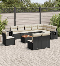 11-tlg. Garten-Sofagarnitur mit Kissen Schwarz Poly Rattan