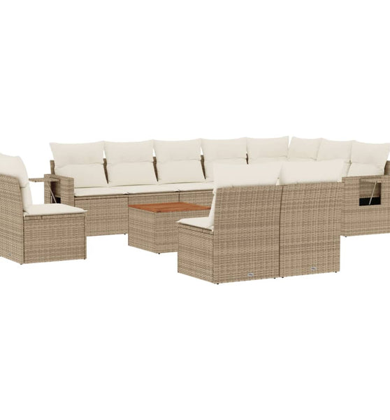 11-tlg. Garten-Sofagarnitur mit Kissen Beige Poly Rattan